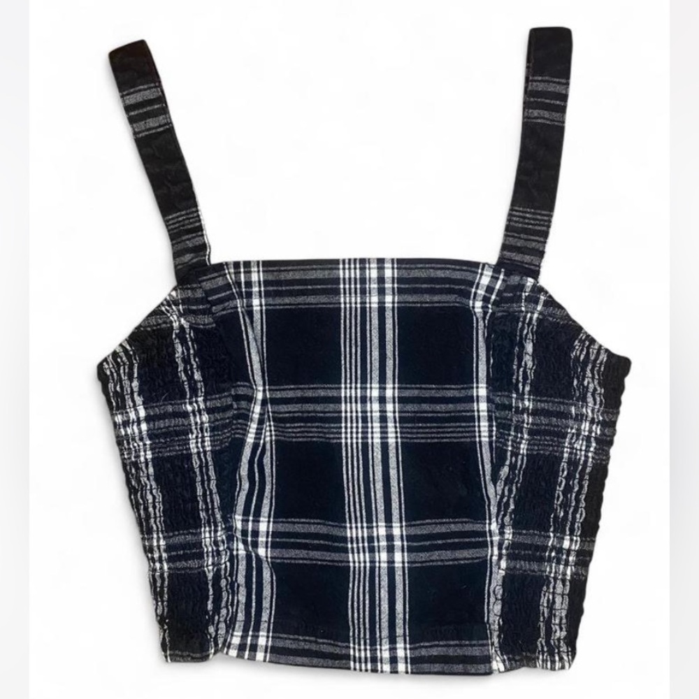 Hollister Black and White Plaid Strappy Top